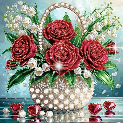 jinglinhh Red Rose Flowers Lily of the Valley Special Shaped DIY Diamond Art Painting Kit for Adults Beginners, Partial Drill Crystal Rhinestone Gem Art Craft Home Wall Decor 30x30cm by Unknown
