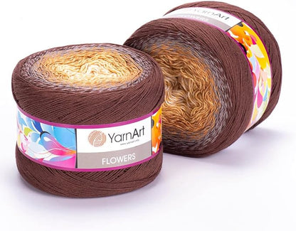 2 Skein/Pack Yarnart Flowers Gradient Yarn, Each Ball 8.8 Oz (250gr) / 1094 Yards (1000m), 55% Cotton 45% Acrylic, Superfine Fingering Weight for Knitting and Crochet, 284 - Brown Beige