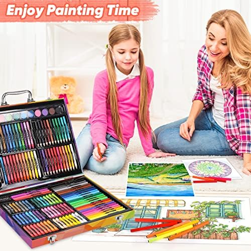 Soucolor 183 Art Drawing Painting Kit, Crayons Pastels Markers, Wooden Case - Image 6