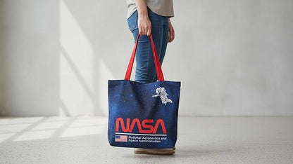 Northcott NASA Logo DIY Canvas Tote Bag Sewing Kit – Space-Themed Fabric Craft Project – Includes 24" x 43" Dark Blue & Red Fabric Panel & Instructions – Create 16" x 15" Handmade Tote Bag