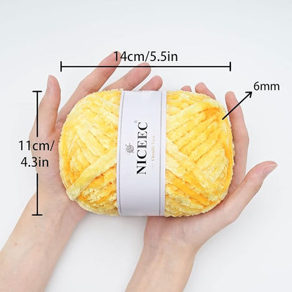 NICEEC 300g Soft Chenille Yarn Blanket Velvet Yarn for Knitting, Crochet, Weaving DIY Craft Total Length 150m (164yds)_Yellow