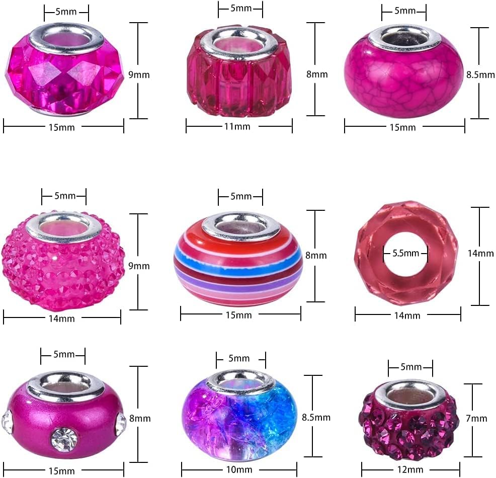 Aipridy 210 Pcs Large Hole European Beads, Craft Supplies Kit, Assorted Mixed Color Lampwork Spacer Beads for DIY Bracelet Jewelry Making (210, Mixed Pack by Style) - Image 5