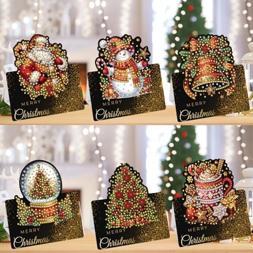 jinglinhh 6pcs Diamond Art Painting Christmas Snowman Bell Ornaments Greeting Cards with Envelopes, DIY Card Making Kits for Adults, Diamond Art Christmas Cards for Birthday Holiday Postcards - Image 4