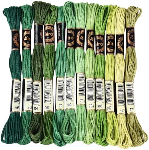 105 Yards 12 Skeins Gradient 6 Strands Dark Green Variegated Embroidery Floss Thread Cross Stitch Friendship Bracelet Polyester String Threads Assorted Bulk Set for Hand Sewing Making Supply by CABODYALS