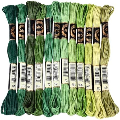 105 Yards 12 Skeins Gradient 6 Strands Dark Green Variegated Embroidery Floss Thread Cross Stitch Friendship Bracelet Polyester String Threads Assorted Bulk Set for Hand Sewing Making Supply by CABODYALS