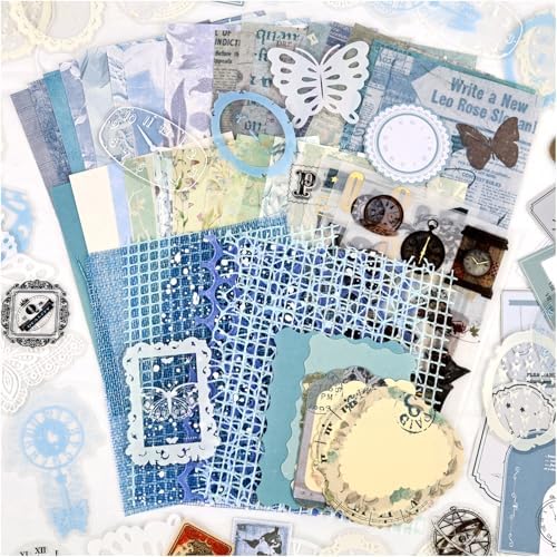 Diuhofart Scrapbooking Supplies Kit, Vintage Botanical Aesthetic Scrapbook Kit Collage Materials for Junk Journal Supplies, Scrap Booking, Journaling, Card Making (Blue Clock) by Diuhofart