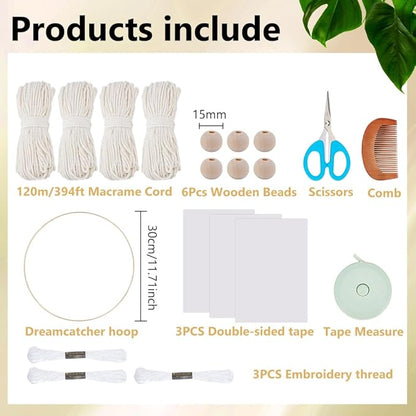 ACRNIGHEET Tree of Life Dream Catcher Macrame Kit for Adults Beginners Macrame Leave Wall Hanging Decor with Video Tutorials Handmade Woven Boho Home Decor for Bedroom Dorm Decoration(Beige Series)