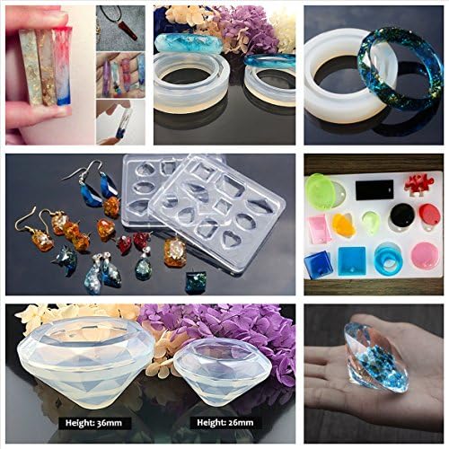 Clear Resin Kit with Pigment & Molds & UV Light, 5 Epoxy Resin 15 Pearlescent Color Pigments 24 Glitters & Flowers 31 Molds & Bezels, Earrings Bracelets Rings Pendants Jewelry Making, with Tweezers - Image 4