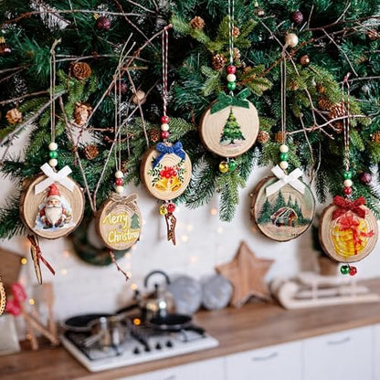 Gerrii 120 Pcs Natural Wooden Slices 2-4 Inch Wooden Christmas Ornament Embellishments Craft with Bows Beads Bells DIY Creative Handmade for Christmas Ornaments Holiday Hanging Decorations - Image 6