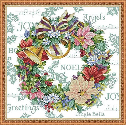 ITSTITCH Printed Cross Stitch Kits 11CT 27X27 inch DIY Embroidery Starter Kits Easy Patterns Embroidery for Girls Crafts DMC Stamped Cross-Stitch Supplies Needlework Honliday Wreath by ITSTITCH