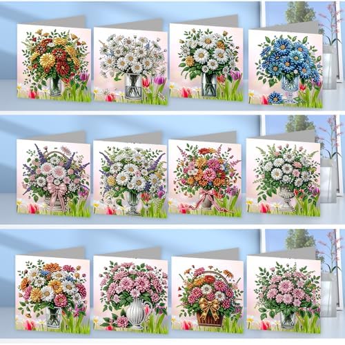 Diamond Painting Greeting Cards 12 Pack Vase Design DIY 5D Diamond Art Kits with Irregular Rhinestones and Envelopes Handmade Craft for Adults Holiday Gifts - Image 2