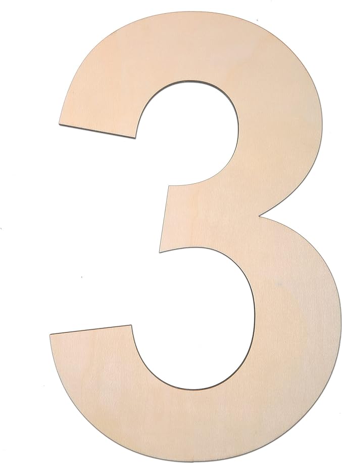 12 Inch Wooden Number 3, 1/4 Inch Thick Large Unfinished Wood Letter for DIY Crafts Home Wall Decor