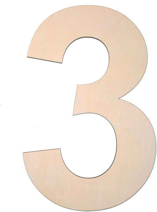 12 Inch Wooden Number 3, 1/4 Inch Thick Large Unfinished Wood Letter for DIY Crafts Home Wall Decor