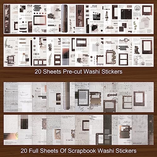 Dizdkizd Washi Stickers Book for Journaling, Vintage Scrapbook Ephemera with 180pcs Film Stickers and 20 Adhesive Scrapbooking Papers, Junk Journaling Supplies - Image 2