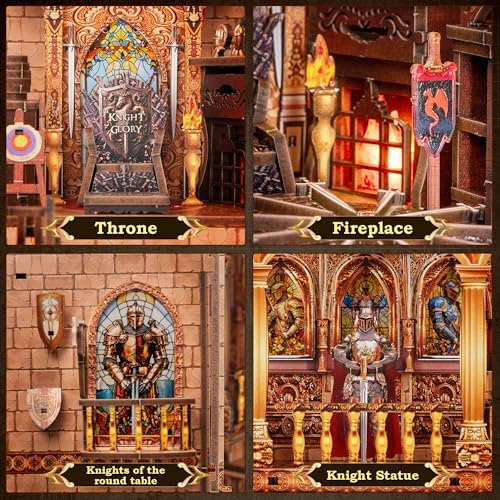 Book Nook Kit - Knight's Castle Dollhouse with Throne Room Scene, Miniature 3D Puzzle for Bookshelves, Dual Power LED Collectible Edition for Adults & Teens - Image 2