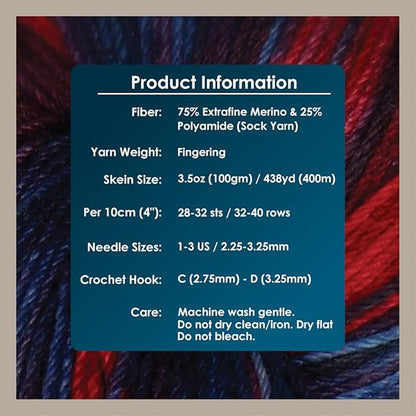 KnitPro Symfonie Hand Dyed Yarn | Extra Fine Merino Wool & Polyamide Blend for Knitting & Crocheting, Fingering Weight, Oeko-TEX Certified 400m, 100g Skein | Terra Variegated Twilight Flame
