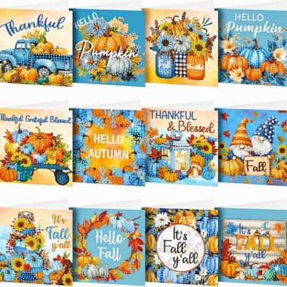 Saillong 12 Pack Blue Fall Diamond Painting Greeting Cards with Envelopes by Saillong