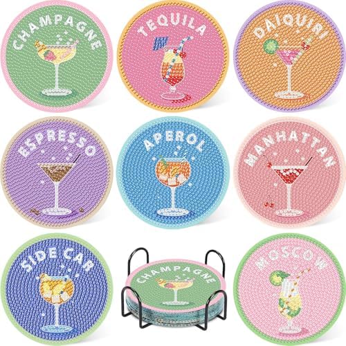 Cocktail Diamond Art Coasters Kit for Adults, Diamond Painting Coasters by hkejoi