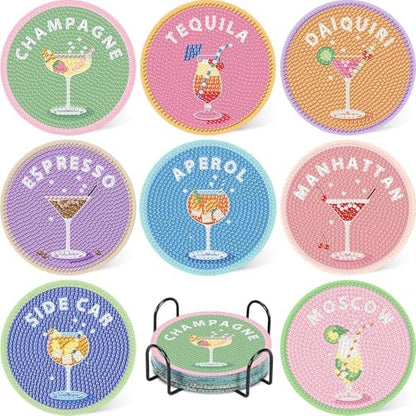 Cocktail Diamond Art Coasters Kit for Adults, Diamond Painting Coasters by hkejoi