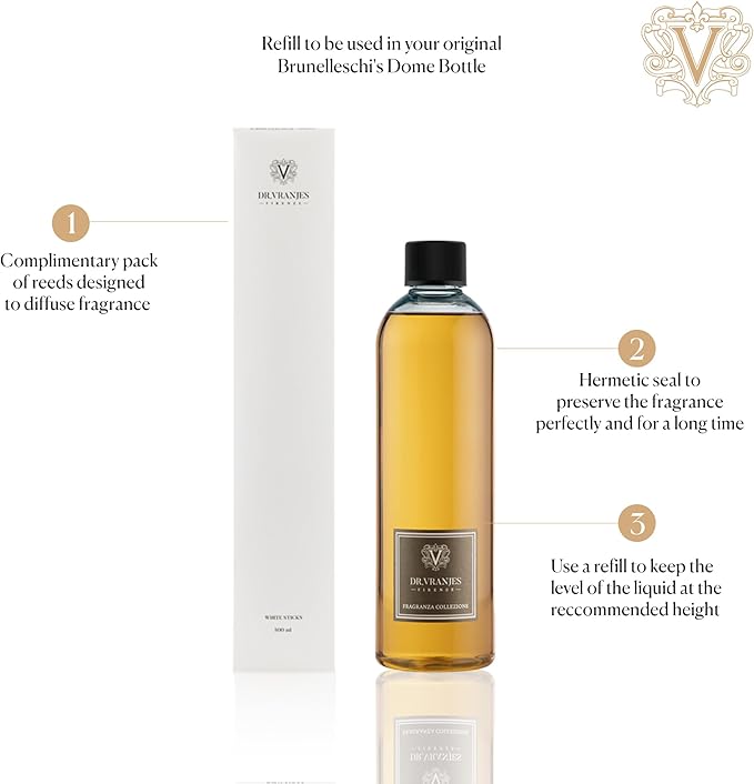 Dr. Vranjes – Giardino di Boboli Diffuser 500 ml Refill + Double Pack of White Sticks (3 Pieces Bundle) - Luxury Home Fragrance, Reed Diffuser, Main Scent Floral, Made in Italy