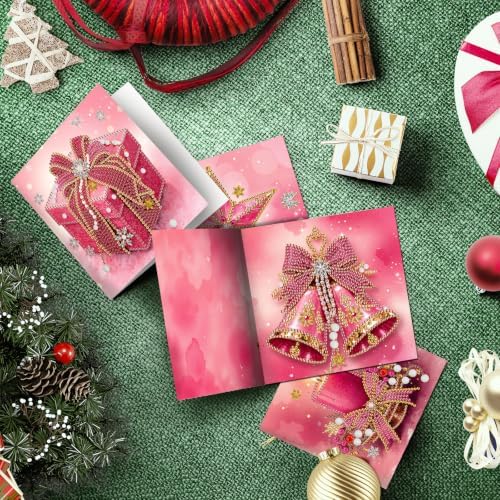 LAKEQUILL DIY Diamond Art Painting Greeting Kit, 12 Pieces, Creative Craft Set，Pink Christmas - Image 3