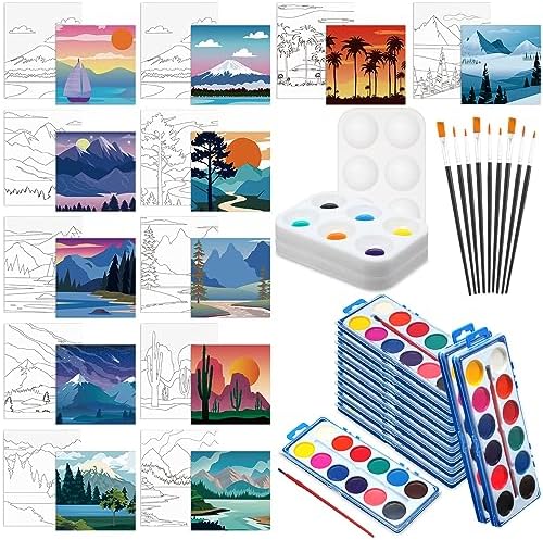 Ctosree 12 Sets Pre Drawn Canvas Sip Paint Kit,Landscape,8 x 10 in by Ctosree