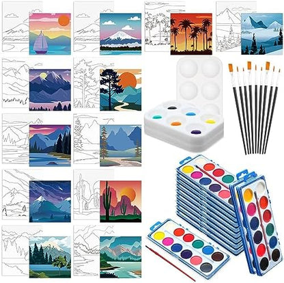 Ctosree 12 Sets Pre Drawn Canvas Sip Paint Kit,Landscape,8 x 10 in by Ctosree