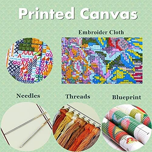 Joyhoor Cross Stitch Kits for Beginners Stamped Cross-Stitch Supplies Needlework preprint Embroidery Kits for Adults DIY Needlepoint Kits Embroidery Patterns 11CT-Dream Home 18x18 inchs - Image 3