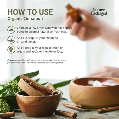 Nature Packaged Organic Cinnamon Essential Oil - Direct from Sri Lankan Essential Oils - 100% Pure - Natural Aceite de Canela for Aromatherapy & Wellness - Premium Grade (15ml)