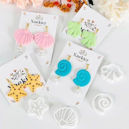 Xaekicr 4PCS Ocean Theme Polymer Clay Cutters Set – Starfish Seashell Clay Earring Cutters – Clay Tools for Polymer Clay Jewelry Making, Beach DIY Crafts Supplies