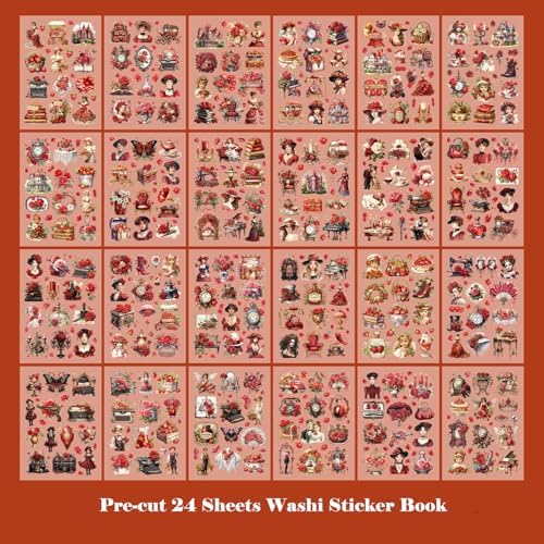 Washi Sticker Book for Scrapbook, 450+ Pre-Cut Scrapbooking Stickers, Vintage People Flowers Aesthetics Stickers for Adults and Teens, Junk Journal Supplies for Journaling Decorative DIY Arts Craft - Image 2
