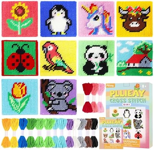 Pllieay 10-in-1 Plastic Canvas Kit for Beginners, Easy Needlepoint Kit by Pllieay