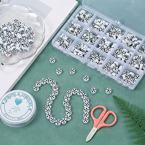 100pcs Sports Polymer Clay Beads Football Beads DIY Jewelry Making for Earring Bracelet Necklace Key Chains Craft Accessories (White Football) - Image 3