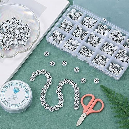 100pcs Sports Polymer Clay Beads Football Beads DIY Jewelry Making for Earring Bracelet Necklace Key Chains Craft Accessories (White Football) - Image 3