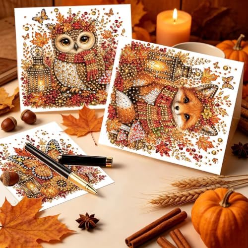 BAYUNOE 6Pcs Thanksgiving Greeting Card DIY Diamond Art Painting Greeting Cards Special Shaped Diamond Autumn Blessing Folding Card Kit Arts Crafts for Birthday Festival-Autumn - Image 5