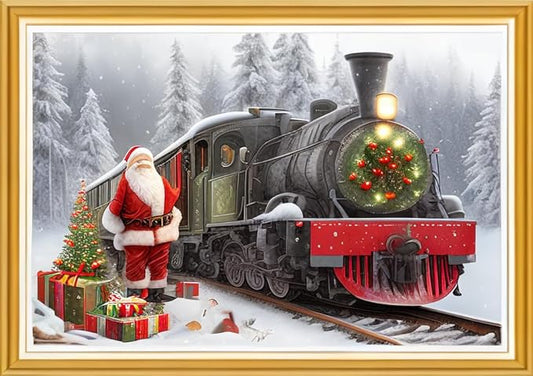 Joyhoor Cross Stitch Kits for Beginners Stamped Cross-Stitch Supplies Needlework preprint Embroidery Kits for Adults DIY Needlepoint Kits Embroidery Patterns 11CT-Christmas Train 16x20 inch