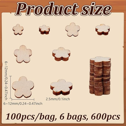 AHANDMAKER 600pcs Unfinished Wooden Discs Small Flower Shape Natural Wood Craft Supplies for Christmas Ornaments Table Centerpieces DIY Holiday Home Decor