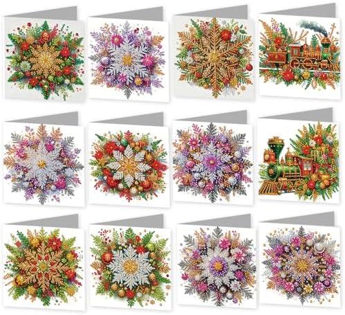 jinglinhh 12pcs Diamond Art Painting Winter Snowflake Christmas Train Greeting Cards with Envelopes, DIY Card Making Kits for Adults, Diamond Art Christmas Cards for Holiday Gifts by Unknown