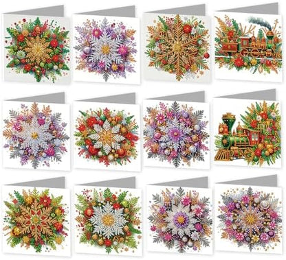 12Pack Flower Diamond Painting Greeting Card Kits DIY 5D Diamond Art with Envelopes & Rhinestones,Christmas Creative Birthday Gifts for Adults, Family, Friends (Christmas Decorations) by Unknown