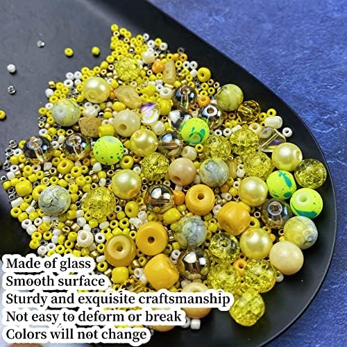 Assorted Glass Resin Beads Multi Size Colors Smooth Cracked Gravel Millet Spacer Beads for Bracelets Necklace Earring DIY Jewelry Making Craft(Yellow Series) - Image 4