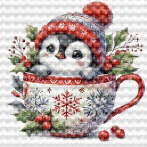 AuraDraw Christmas Stamped Cross Stitch Kits for Beginners Adults, Penguin Patterns Dimensions Needlepoint Art Crafts, Embroidery Kits for Beginners Adults for Home Decor 14x14inch - Image 2