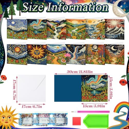 Saillong 12 Pack Boho Diamond Painting Greeting Card Kits DIY Vintage Boho Diamond Art Cards with Envelopes Landscape 5D Rhinestones Painting for Adults DIY Craft Family Friend Gifts - Image 3