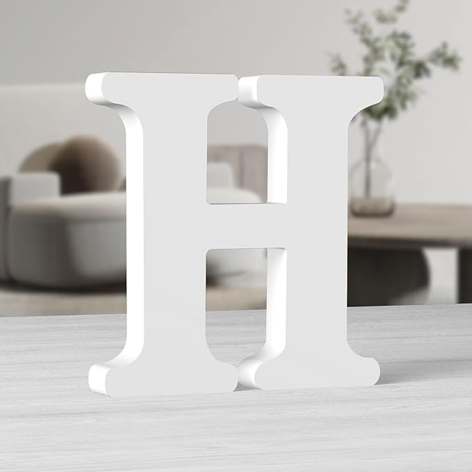 AOCEAN 10 Inch White Big Wood Letters, Unfinished Wooden Letters for Wall Decor Decorative Standing Letters Slices Sign Board Decoration for Craft Home Party Projects (H)