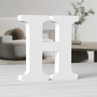 AOCEAN 10 Inch White Big Wood Letters, Unfinished Wooden Letters for Wall Decor Decorative Standing Letters Slices Sign Board Decoration for Craft Home Party Projects (H)