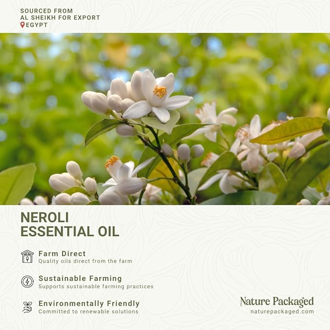 Nature Packaged Neroli Essential Oil - Direct from Al Sheikh for Export Egypt - Steam Distilled - Aceite de Neroli for Aromatherapy, Massage, Diffuser, DIY Candle and Soap Making - 2lbs