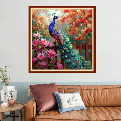 Joyhoor Stamped Cross Stitch Kits for Beginners, Needlepoint Kits for Adults, 11CT Counted Embroidery Kits-Peacock Flowers 18x18 inchs - Image 2