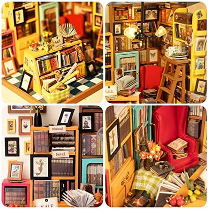 ROBOTIME DIY Miniature House Kit Miniature Dollhouse Kit Tiny House Kit for Adults Library House Kits Best Birthday Gifts for Teens(Sam's Study) - Image 4