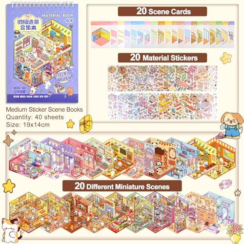 ASTARON 20Sets DIY 3D Sticker Scene Book, Make Your Own Shop House Room - Image 2