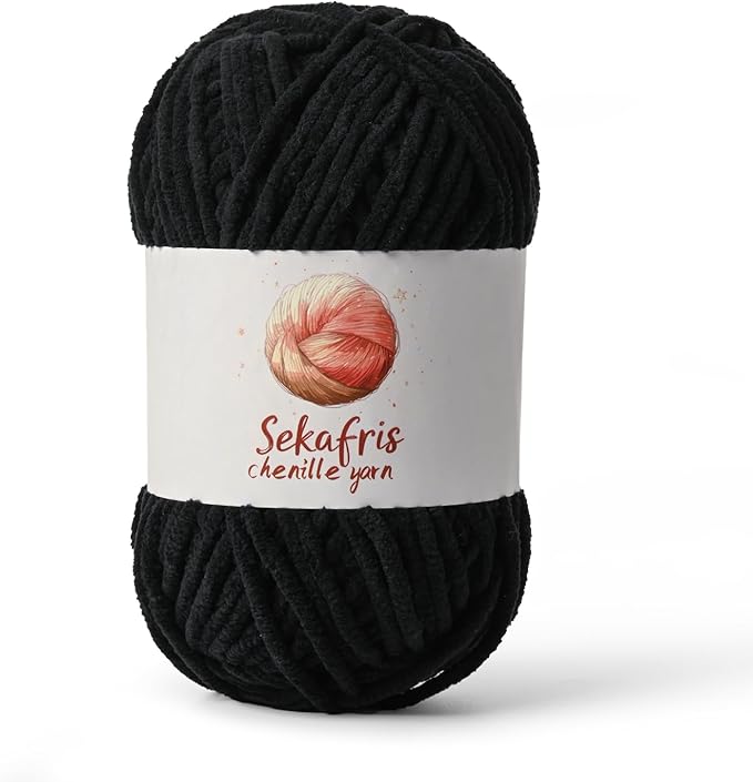 Black Chunky Chenille Yarn for Crocheting, Bulky Velvet Yarns for Crochet, Baby Yarn for Crocheting Soft Blanket, 131yds /3.53 oz Fluffy Amigurumi Crochet Yarn