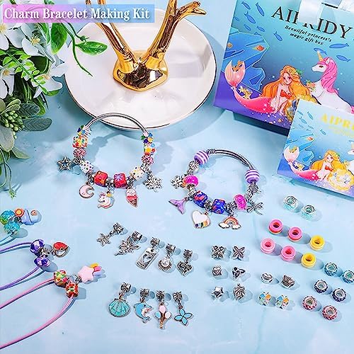 AIPRIDY Charm Bracelet Making Kit,Unicorn Mermaid Crafts Gifts Set Can Inspires Imagination and Creativity,Jewelry Making Kit Perfect Gifts for Girls 5-12 Years Old (84 Pieces) - Image 2
